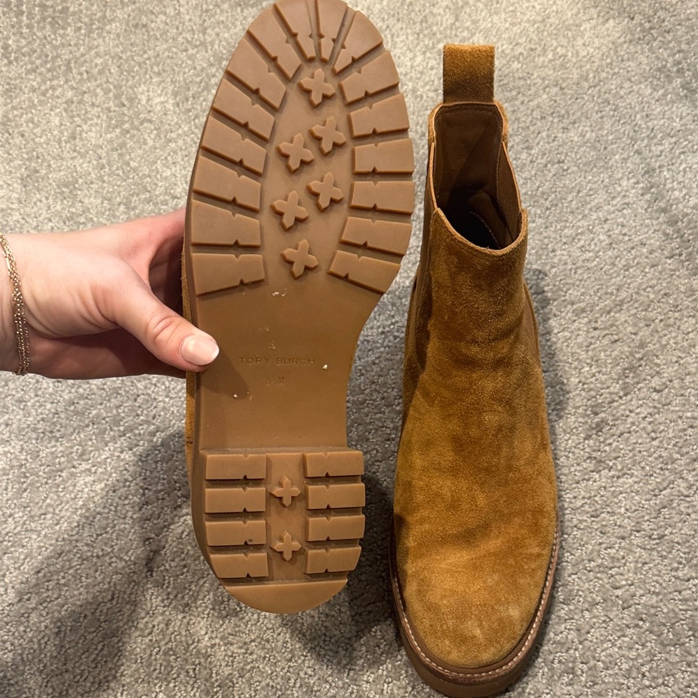 Tory Burch Suede Heeled Chelsea Boots in Cognac - Picture 5 of 5